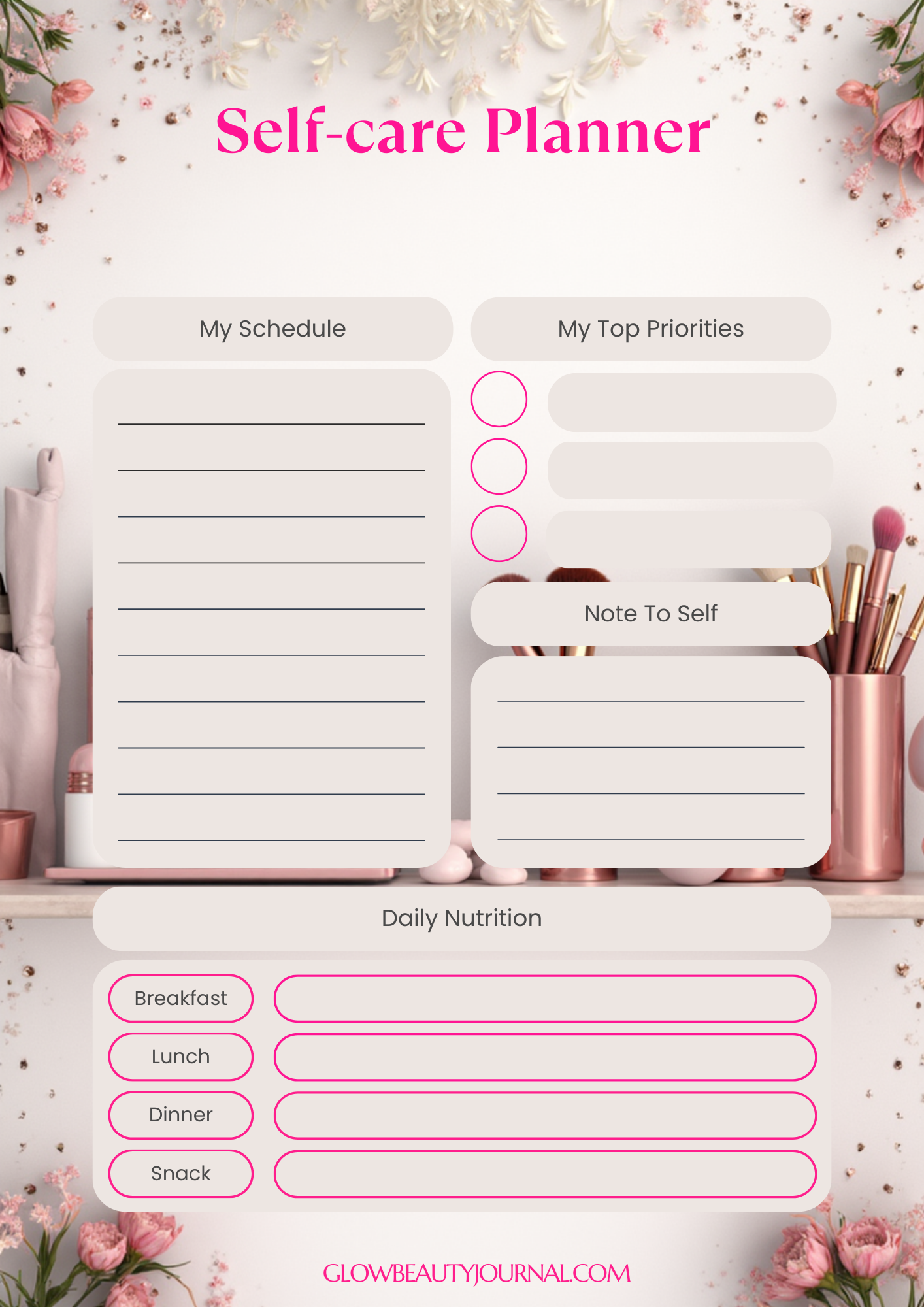 Self care planner designed to support emotional balance, nervous system care, and intentional daily routines