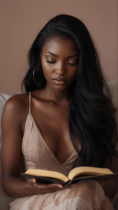 Woman journaling in a notebook during a quiet self care moment, practicing mindfulness and emotional reflection in a calm indoor setting